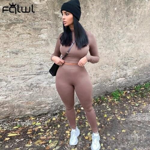 FQLWL Winter Fall Fleece Tracksuit Female 2 Two Piece Set Women Outfits Sweat suits Crop Top Woman Tshirts Pants Matching Sets