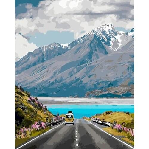 GATYZTORY 60x75cm Painting By Numbers Seaside Highway DIY Paint By Numbers For Adult Frameless Digital Painting On Canvas Unique