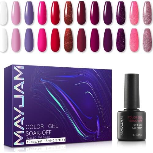 Nail Polish Varnish 12pcs Set Red Series Matte Effect Art Design Semi Permanent Base Top Coat UV Gel Soak Off Gel Nail Polish
