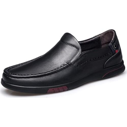Mens Shoes Loafers Non Slip Fashion Hard-Wearing Breathable Air Hole Driving Low-top Cow Leather Slip On Loafer Flats