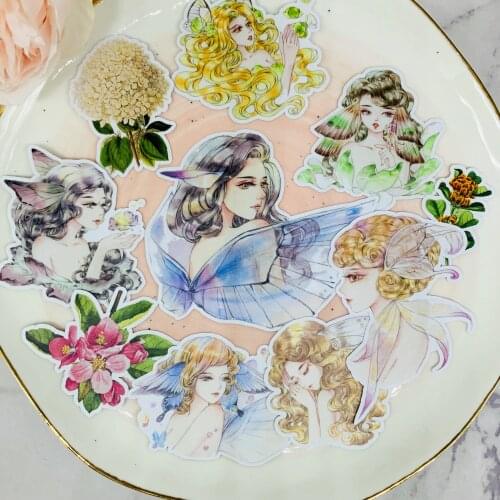 16PCS/17 PCS Butterfly elf Scrapbooking stickers book Student kids toys Notebook label Decorative sticker paper Stationery