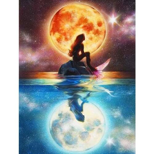 New Diamond Embroidery Mermaid Under The Moon 5D Diamond Painting Full Square Rhinestone Picture Diamond Mosaic Beading Gift
