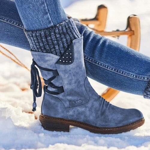 New Women Winter Mid-Calf Boots Flock Winter Shoes Ladies Fashion Snow Boots Thigh High Suede Warm Botas mujer invierno W22-26