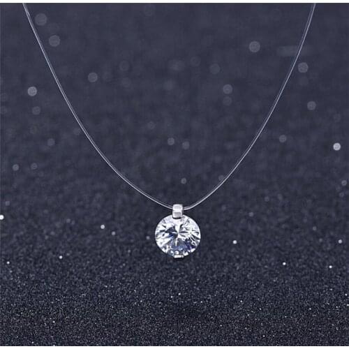 2020 Fashion Transparent Fishing Line Necklaces Rhinestone Invisible Chain Necklace Women Choker Necklaces Pendants on Line Neck