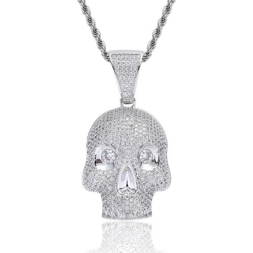 Skull Pendant Necklace New Arrival Micro Pave Zircon Mens Necklace Fashion Celebrity Style Hip Hop Jewelry