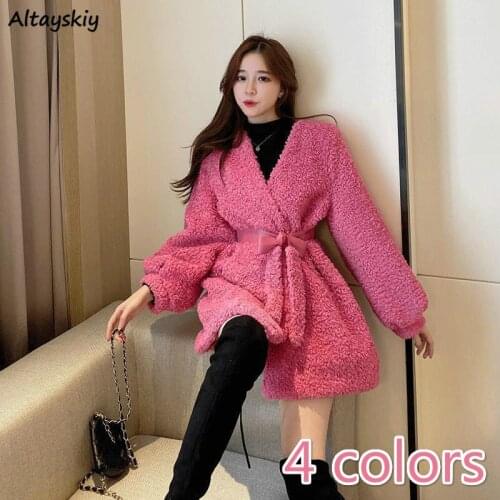 Short Style Parkas Women Winter Thick Coat Warm Temperament Solid All-match Ins Comfortable Sweet Sashes Oversized V-neck Lovely