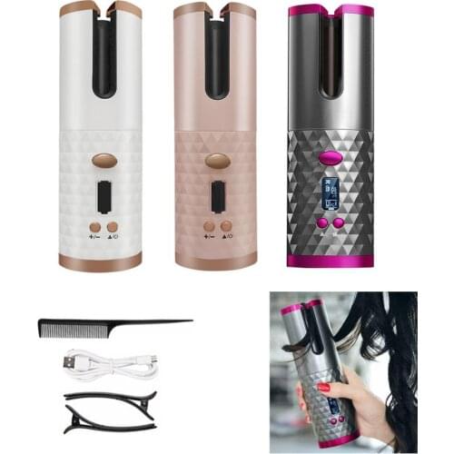 Portable Wireless Automatic Curling Iron Hair Curler USB Rechargeable LCD Curly Hair Machine with Mobile Power Supply Function