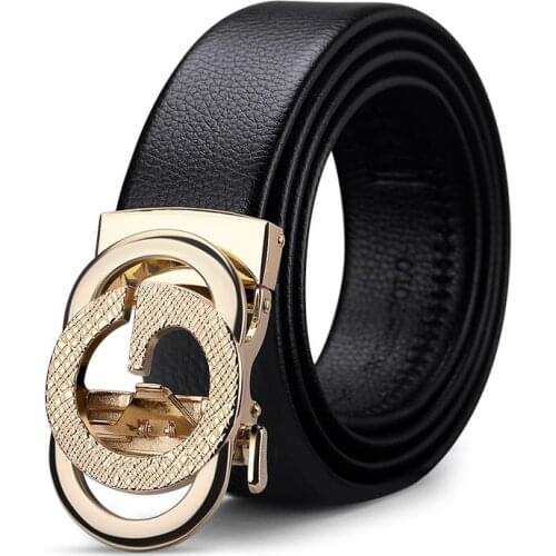 WILLIAMPOLO Fashion Genuine Leather G type Belt For Men Automatically Buckle Mens Belt Luxury Design Dress Belts PL20306-07P