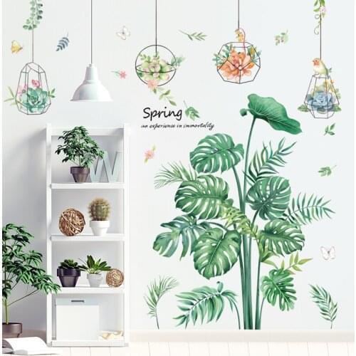 Removable Green Plant Nordic Style Wall Sticker Adhesive Poster for Living Room Bedroom Wall Decals Mural adesivo de parede