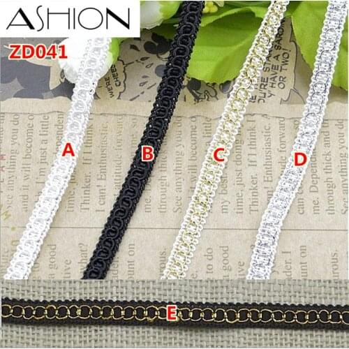 Width 8mm white black gold silver Mixed color polyester corrugated braided lash Crochet lace ribbon trim with edge ZD041