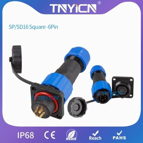 Waterproof Connector IP68 SP/SD16 Square-6Pin Panel Mount Cable Connectors Wire Conectores Electronicos Hembra y Macho