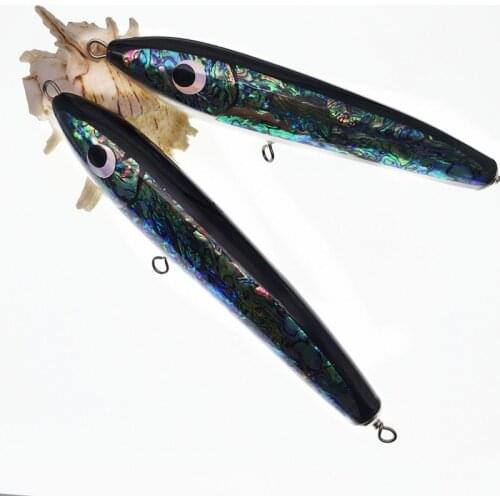 SWOLFY 1PCS Deep Sea Handmade Fishing Lure 20cm/22cm/24cm Topwater Wooden Stick bait GT Surface Trolling Lures