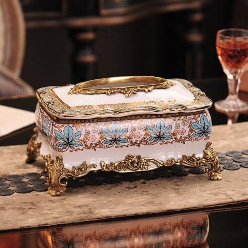 Tissue boxes copper porcelain European luxury living room tea table decorations American style antique villa decorations