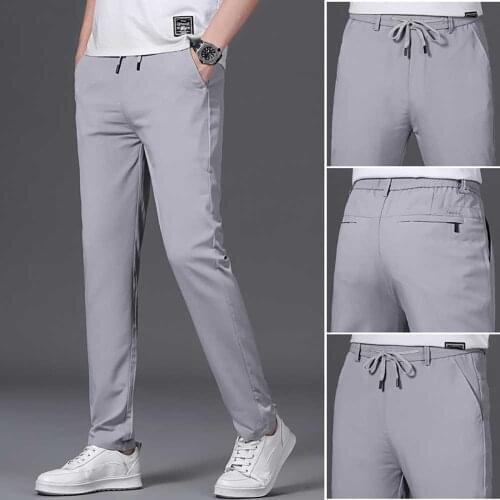 Spring Summer Utral-Thin Casual Pants Men Loose Korean Style Straight Trousers Streetwear Clothing
