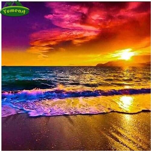 Yumeart 5D DIY Diamond Painting by Number "sunset on the beach"Mosaic Stitch Diamond Embroidery Home Decor Gift Wall Art Crafts