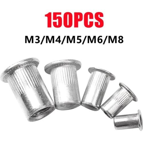 150pcs M3 M4 M5 M6 M8 Aluminum Alloy Rivnut Rivet Nuts Flat Head Threaded Rivet Insert Nutsert Rivet Nut Set Hardware Parts