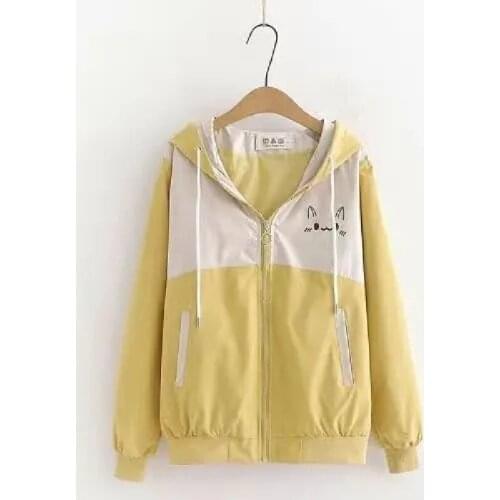 2021 Spring Autumn Fashion Stitching Outerwear Women Student Short Jacket Thin Windbreaker Hooded Casual Tops Loose Coat