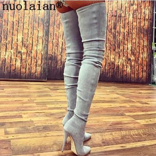 New Thigh High Women Boots 10.5CM High Heel Winter Shoes Woman Leather Over The Knee Boots Lady Punk Boot Black Dress Shoe