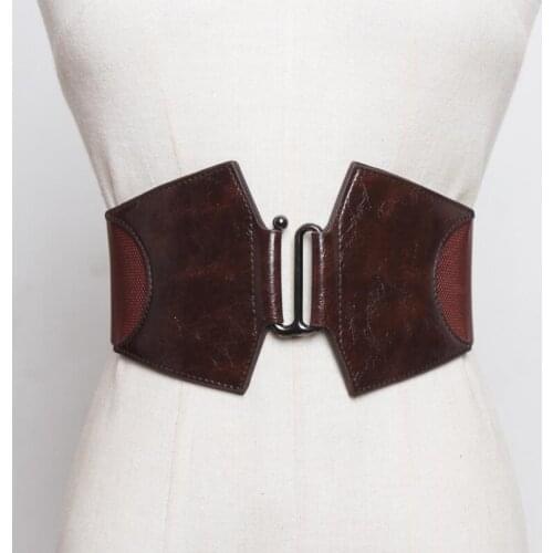 Womens runway fashion pu leather elastic Cummerbunds female Dress Corsets Waistband Belts decoration wide belt R2621