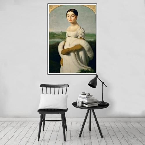 The Portrait of Miss Rivier Woman Poster Canvas Print Painting Wall Art Living Room Home Decoration