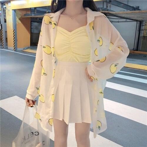 Women Casual 3 Pieces Set Women Chiffon Print Sun-proof Blouse + Vest + Short Pleated Skirt Sets Women Fashion Office Sets Q427