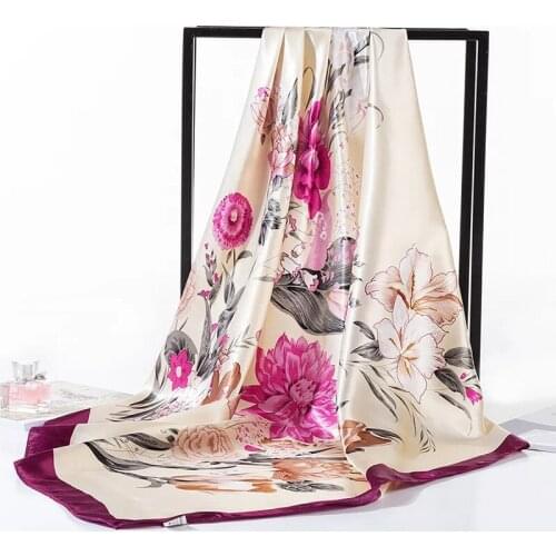 2021 Kerchief Women Silk Satin Hijab Scarf Fashion Print Handkerchief Bag Hair Scarfs Female 90*90cm Square Shawls Neck Scarves