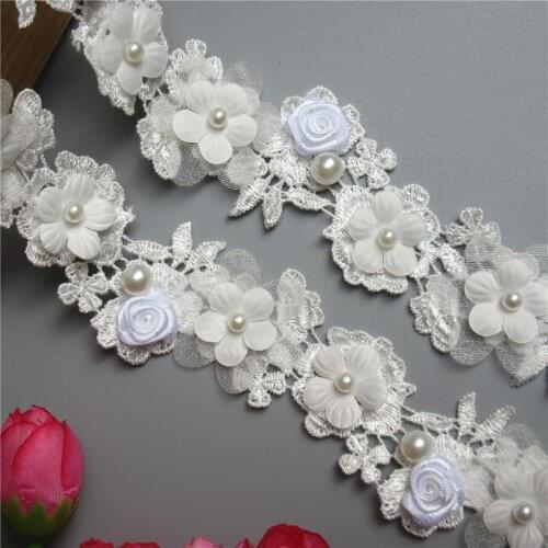 1 yard White Multilayer Rose Flower Embroidered Lace Edge Trim Ribbon Fabric Patchwork Wedding Dress DIY Sewing Craft 4cm Width