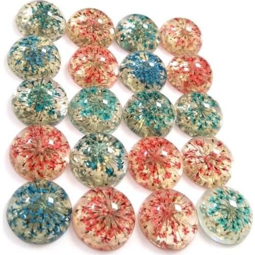 10Pcs/lot Resin Cabochon Bead Dried Flower Tree Cover 20mm Resin Beads Flat Pendant DIY Women Crafts Jewelry Making Accessories