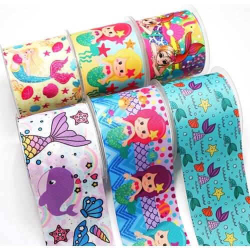 10 Yards Mermaid Printed Grosgrain Ribbon For Hair Bows DIY Crafts Handmade Accessories 30599