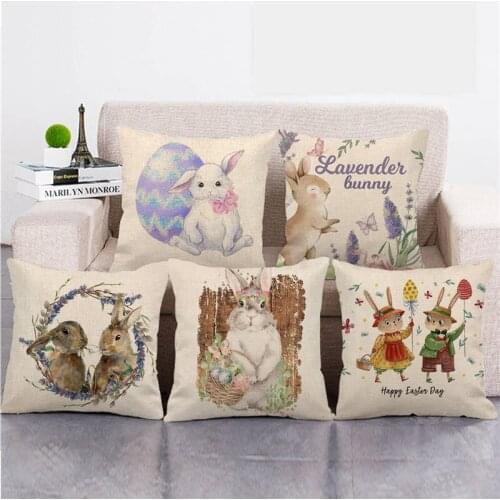 45cm*45cm Happy Easter Eggs Cute Rabbit Color Flowers Linen/cotton Throw Pillow Covers Couch Cushion Cover Home Decor Pillowcase