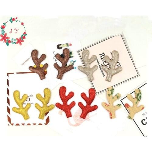 50pcs/lot Glitter Reindeer Antlers Gold Silver Red Fawn fabric W/ Sponge Padded Buckhorn applique for Christmas decor,Craft DIY