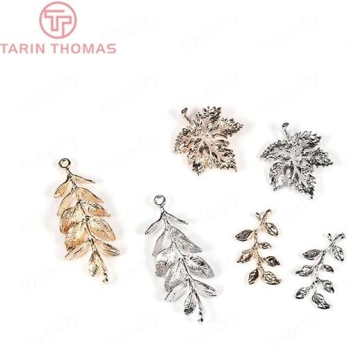 6PCS 24K Gold Color Plated Brass Tree Leaf Leaves Charms Pendants Diy Jewelry Findings Earrings Accessories Wholesale