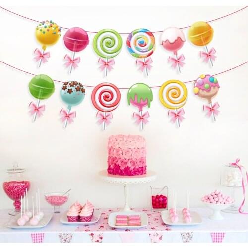 618 Sale Promotion Sweet Lollipop Wall Banner Candy Sugar Baby Shower Birthday Party Decorations Hanging Bunting Party Supplies