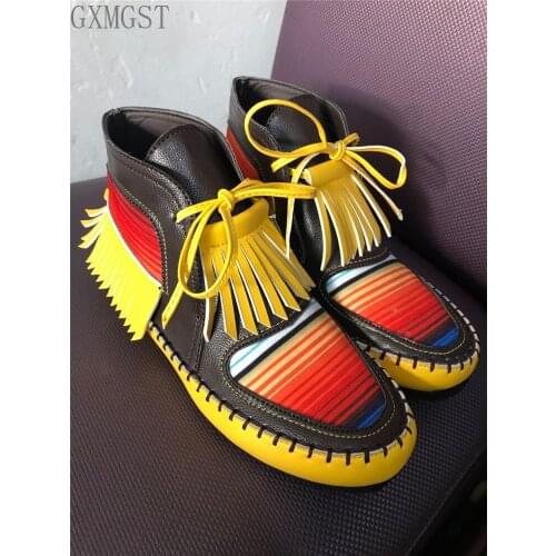 Women Tassel Stripe Ankle Boots 2020 Womens Sewing Warm Woman Flats Female Shoe Ladies Casual Hook Loops Footwear Plus Size 43