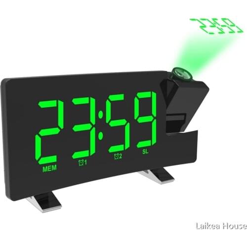 Radio Projection Alarm Clock LED Display Electronic Clock Curved Double Alarm Clock 8-Inch Large Screen Table Clock For Bedroom
