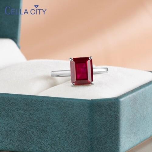 Cellacity Classic 925 sterling silver ring with 8*10mm gemstones emerald red black stone women fine finger Jewelry gift
