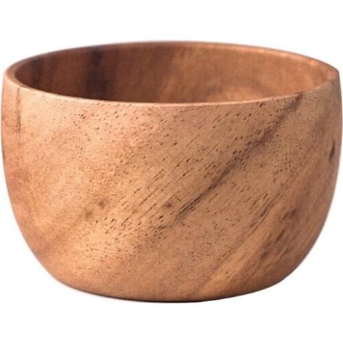H7JB Natural Acacia Wood Bowl Wood Grain Basin Fruit Plate Rice Ramen Salad Container