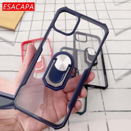 Phone Case For Huawei P Smart 2021 Y9S Y7A Honor 9X 20 P40 Pro Acrylic Transparent Ring Stand Holder Shockproof Protection Cover