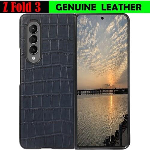 Fold3 Case for Samsung Galaxy Z Fold 3 Case Crocodile Texture Genuine Leather Protective Fundas for Galaxy Z Fold 3 Fold2 Case