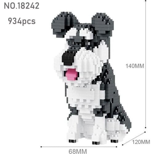 943pcs Cartoon Animal Puppy Mini Building Blocks Gray Schnauzer Dog DIY Model Building Blocks Childrens Educational Toy Gift