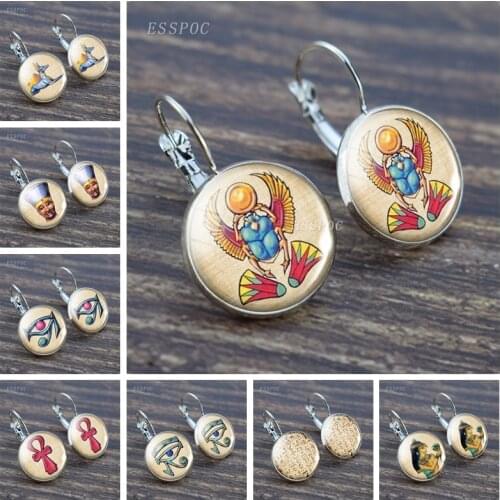 Egyptian Ankh Pharaoh Pyramid Hook Earrings Earrings Ancient Egypt Culture Sphinx Anubis Scarab Glass Cabochon Hook Earrings