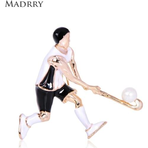 Madrry Sporty Boy Playing Hockey Brooches Enamel Figure Brooch Jewelry Women Men Suit Coat Badge Bag Pins Party Accessory Gifts
