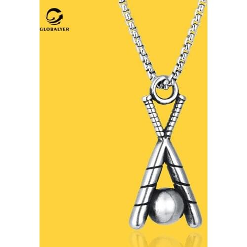 European and American popular Sports baseball bat Titanium steel necklace Student creative stainless steel hip hop necklace 264