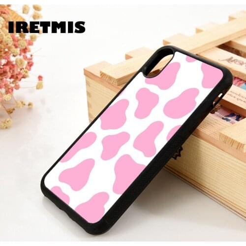 Iretmis 5 5S SE 6 6S TPU Silicone Rubber phone case cover for iPhone 7 8 plus X Xs 11 Pro Max XR pink cow pattern