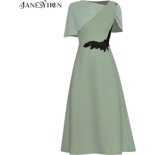 Jianyiren Fashion Designer dress Summer Womens Dress Butterfly Sleeve Beading Slim Elegant Dresses