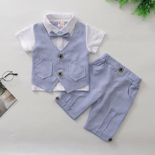 Kiddiezoom Summer Fashion 5 Colors Boys Formal Clothing Set Cotton Top+ Shorts Baby Gentleman Suits inddler Boys Clothes Sets