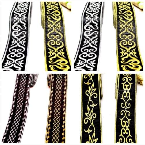 YACKALASI 6 Yards/Lot Cosplay Band Lace Gold Ribbon Lace Iron On Braid Costume Belt Trim Metallic Embroidered Appliqued 5CM Wide