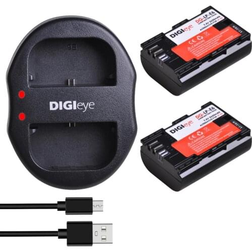 2Pcs LP-E6 LP-E6N Battery + Dual USB Charger for Canon EOS 6D 7D 5D Mark II III IV 5D 60D 60Da 70D 80D 5DS 5DSR 6D Mark II