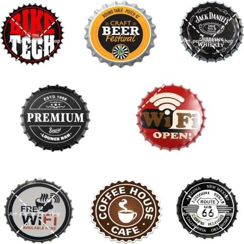 Bottle Caps Metal Tin Signs Beer Bottle Cap Creative Metal Beer Signs Vintage Home Decor for Bars, Cafes,Rooms Diameter 12inch