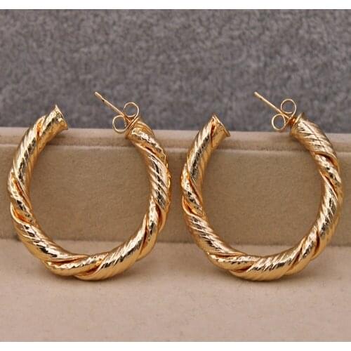Fashion Copper Large Twist Hoop Earrings for Womens Gold Plated Filled Women Earrings Fashion Jewelry Accessories wedding Gift